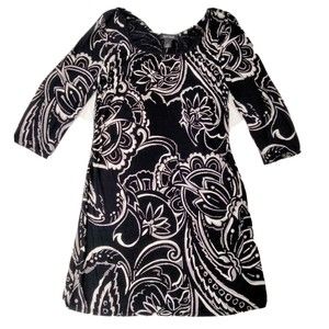 White House Black Market Mini Dress Size L Wedding Guest Fitted 3/4 Slv Fringe